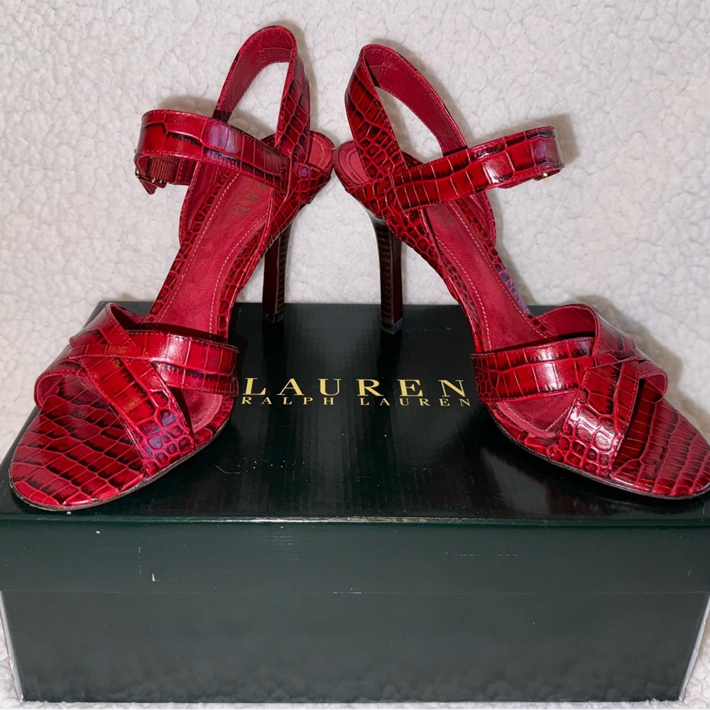 NEW Ralph Lauren - Lauren alligator embossed open toe Sandals - Picture 7 of 13